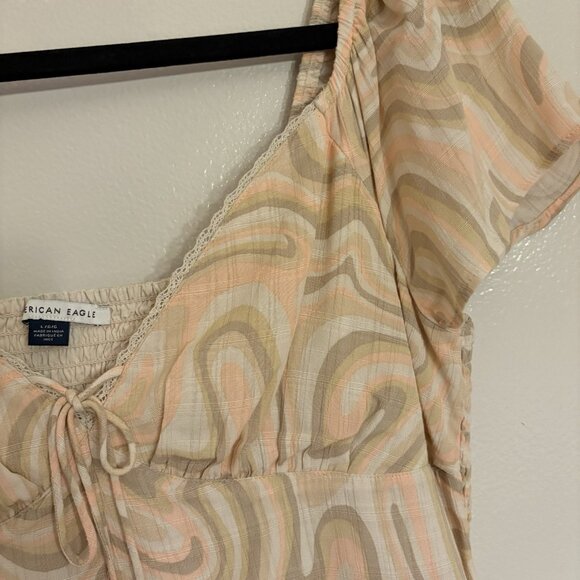 American Eagle Women L Peach Swirl Retro Groovy Flutter Sleeve Corset Mini Dress - Picture 6 of 11